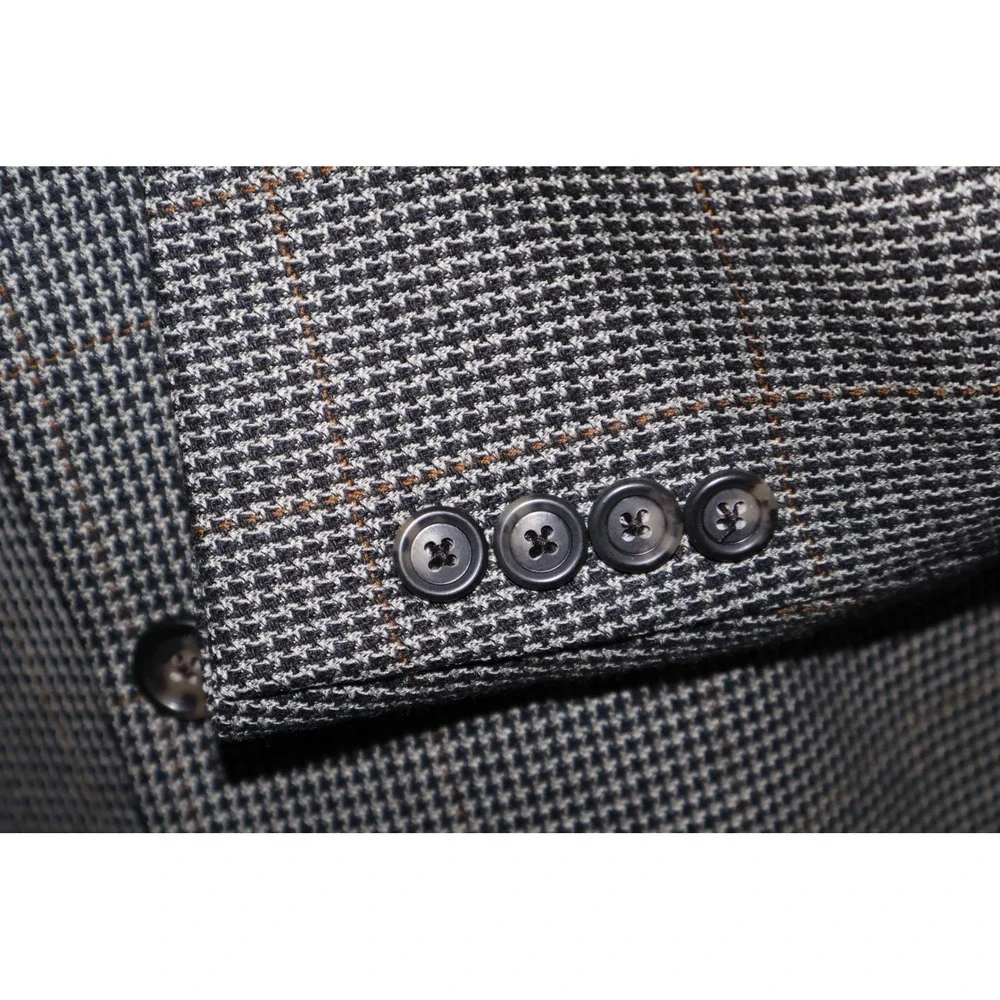 Jos. A. Bank Blazer Mens 44L Gray Houndstooth Plaid 2Btn Silk Wool Sport Coat